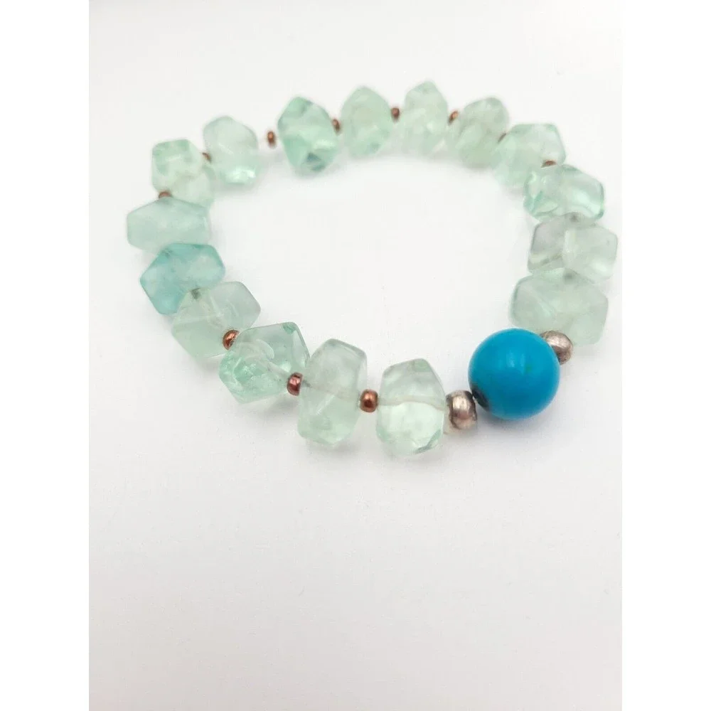 Genuine Aquamarine Beaded Stretch Bracelet Light Blue‎ Stones USA - Picture 4 of 5